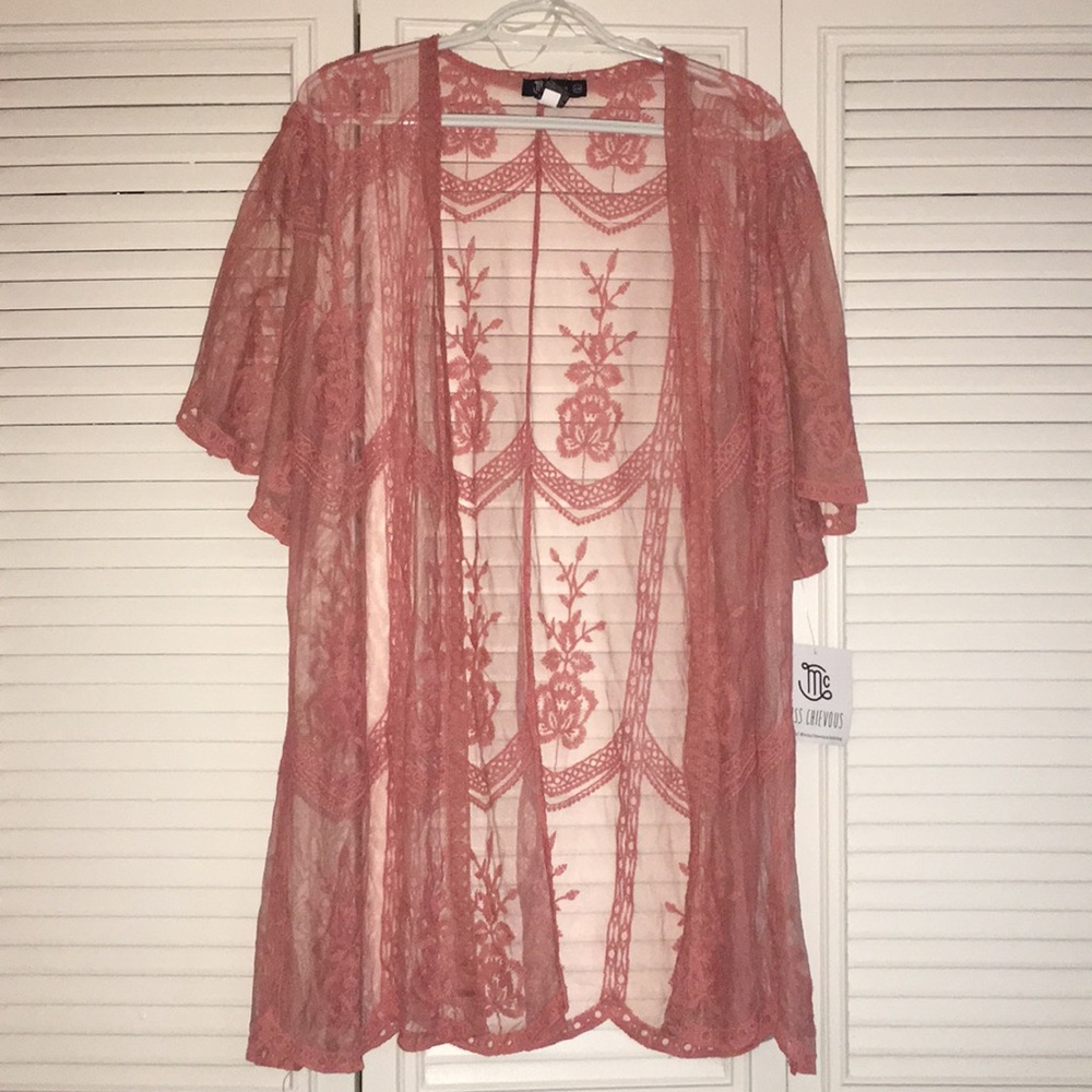 Peachy / Coral Pink Lace Cardigan by Miss Chievous